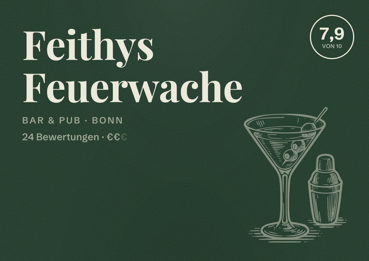 Illustriertes Poster von Feithys Feuerwache, Bar & Pub in Bonn: Bewertung 8 von 10 aus 41 Bewertungen, Preisniveau €