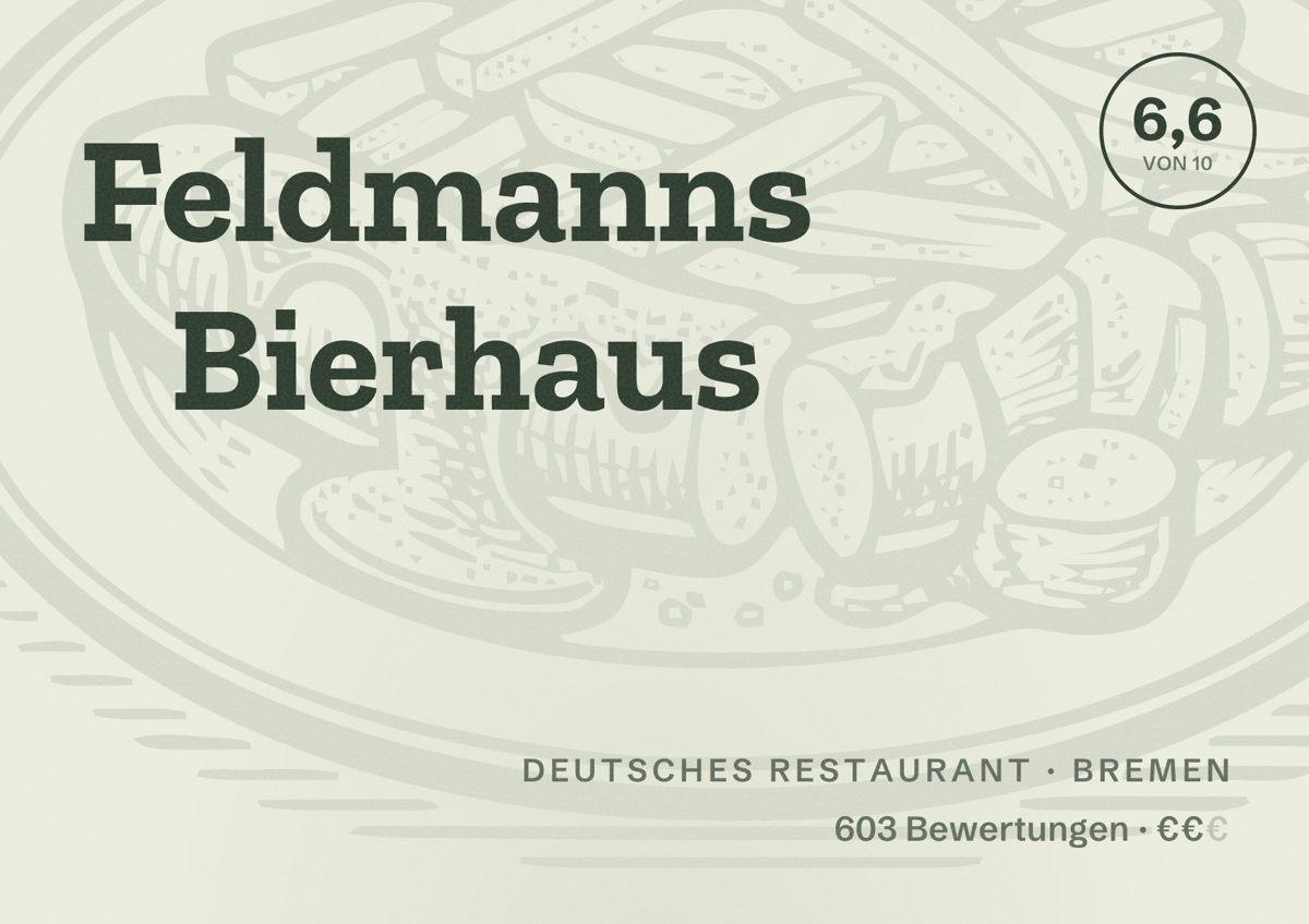 Illustriertes Poster von Feldmanns Bierhaus, Deutsches Restaurant in Bremen: Bewertung 6,6 von 10 aus 603 Bewertungen, Preisniveau €€