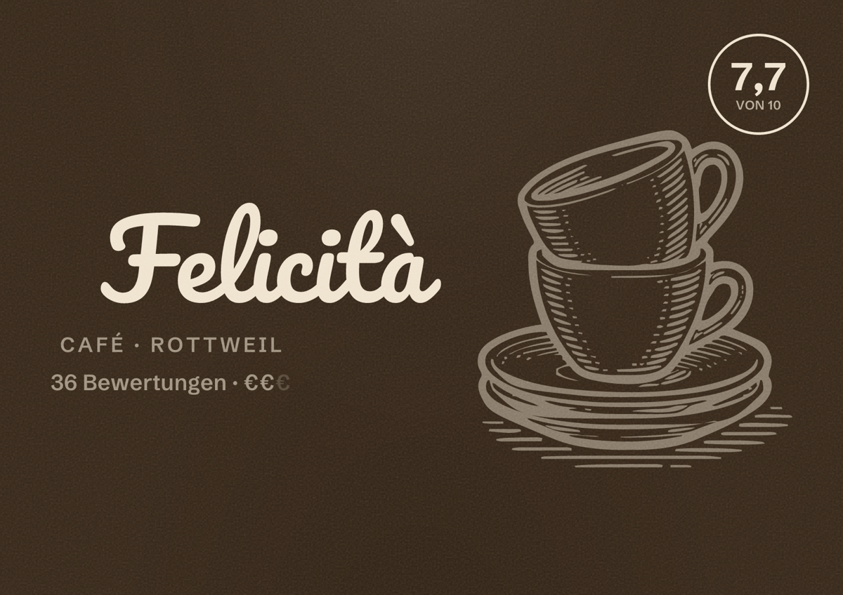 Illustriertes Poster von Felicità, Café in Rottweil: Bewertung 7,7 von 10 aus 36 Bewertungen, Preisniveau €€