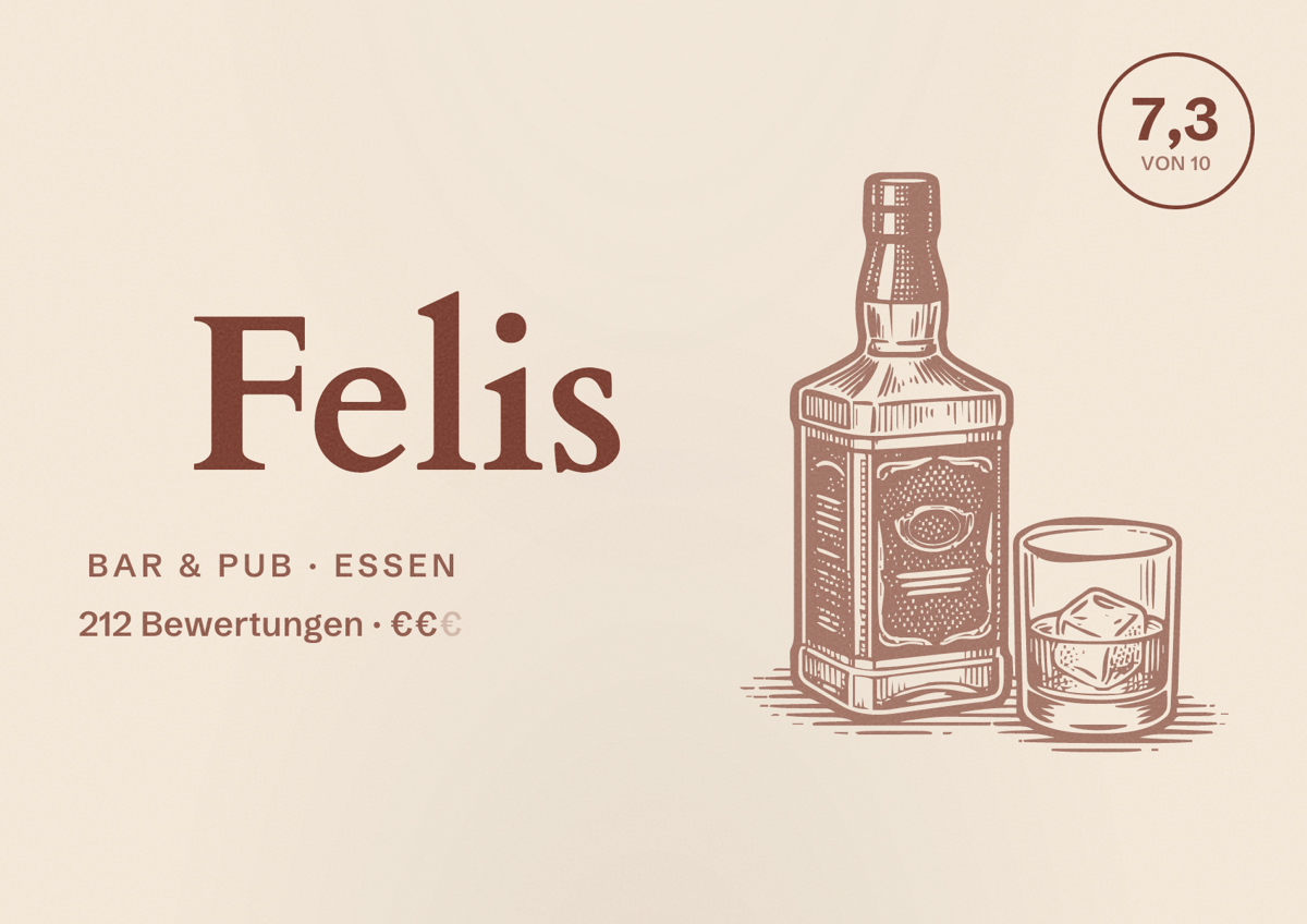 Illustriertes Poster von Felis, Bar & Pub in Essen: Bewertung 7,5 von 10 aus 115 Bewertungen, Preisniveau €
