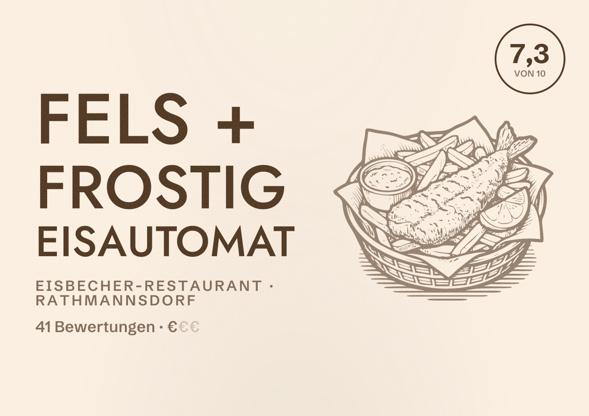 Illustriertes Poster von Fels + Frostig Eisautomat, Eisbecher-Restaurant in Rathmannsdorf: Bewertung 7,3 von 10 aus 41 Bewertungen, Preisniveau €
