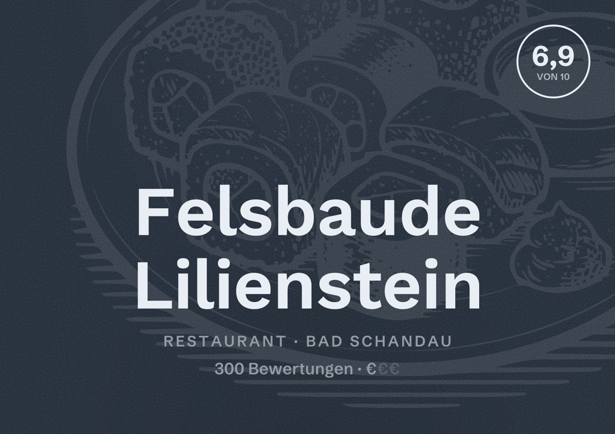 Illustriertes Poster von Felsbaude Lilienstein, Restaurant in Bad Schandau: Bewertung 6,9 von 10 aus 300 Bewertungen, Preisniveau €