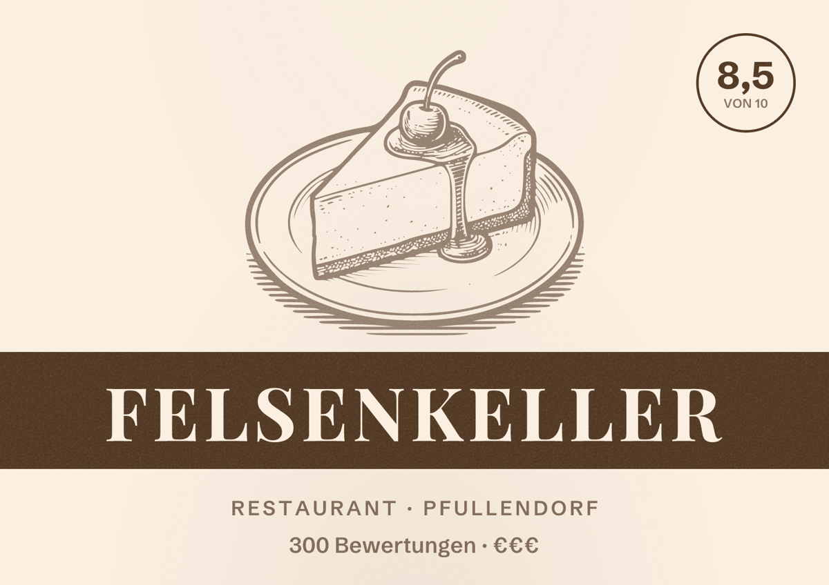 Illustriertes Poster von FELSENKELLER, Restaurant in Pfullendorf: Bewertung 8,5 von 10 aus 300 Bewertungen, Preisniveau €€€