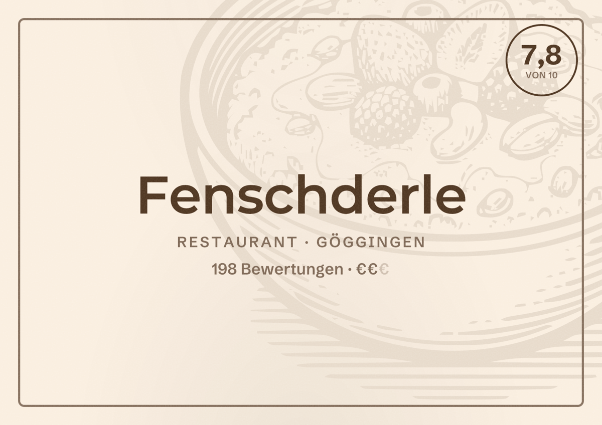 Illustriertes Poster von Fenschderle, Restaurant in Göggingen: Bewertung 7,8 von 10 aus 198 Bewertungen, Preisniveau €€