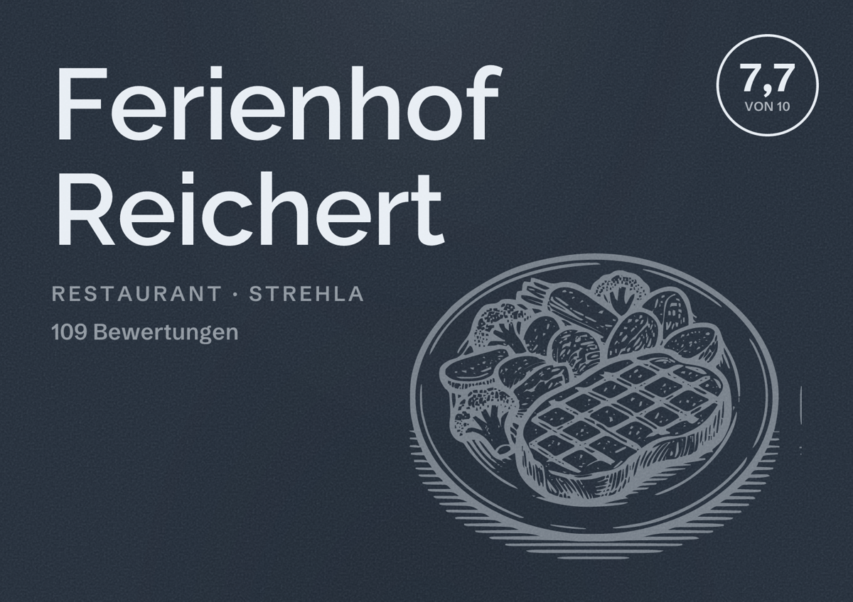 Illustriertes Poster von Ferienhof Reichert, Restaurant in Strehla: Bewertung 7,7 von 10 aus 109 Bewertungen