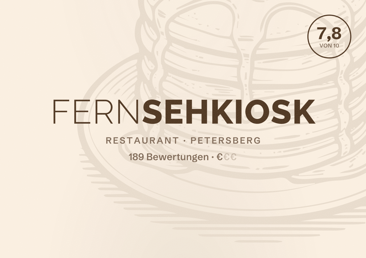 Illustriertes Poster von Fernsehkiosk, Restaurant in Petersberg: Bewertung 7,8 von 10 aus 189 Bewertungen, Preisniveau €