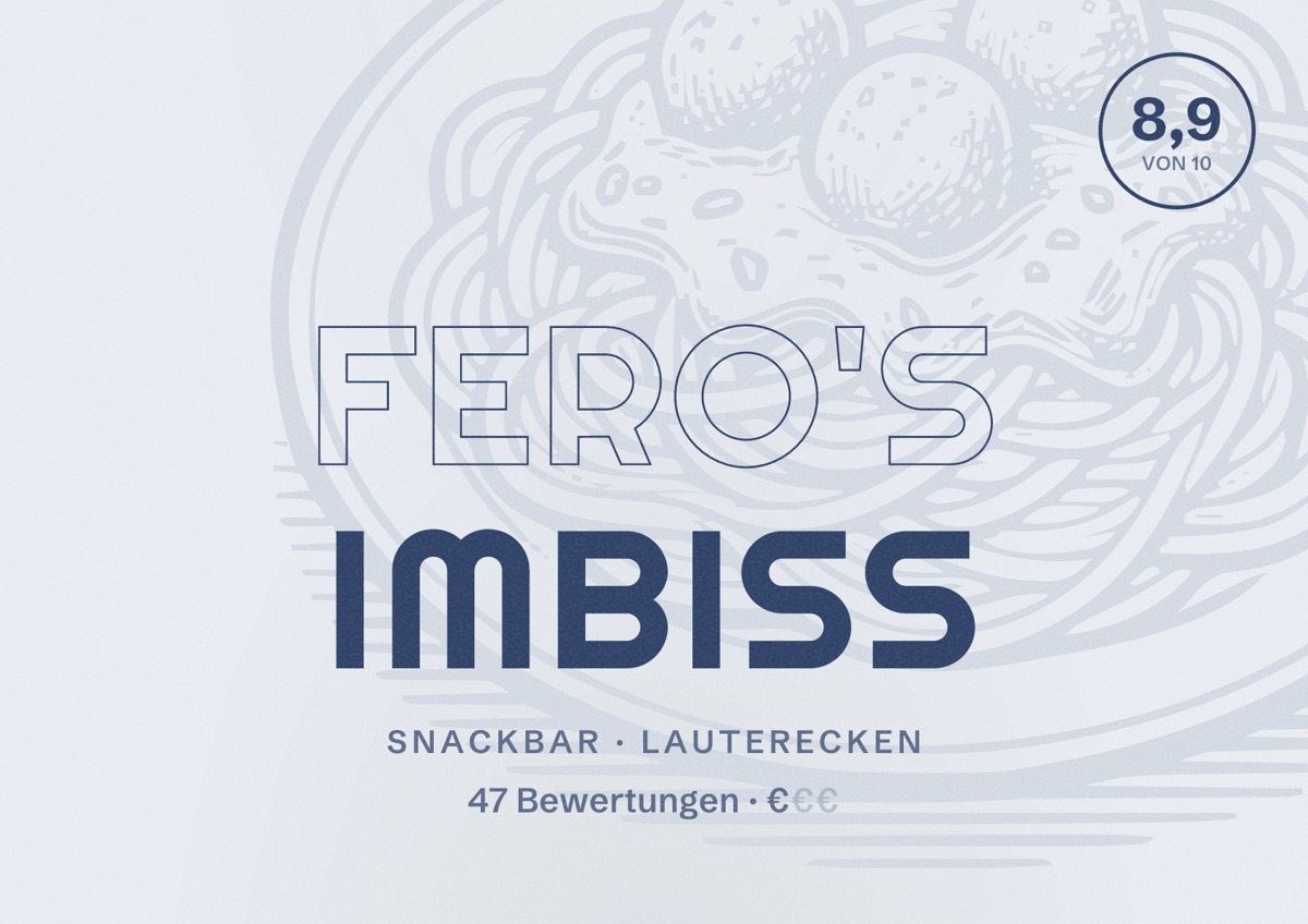 Illustriertes Poster von Fero's Imbiss, Snackbar in Lauterecken: Bewertung 8,9 von 10 aus 47 Bewertungen, Preisniveau €