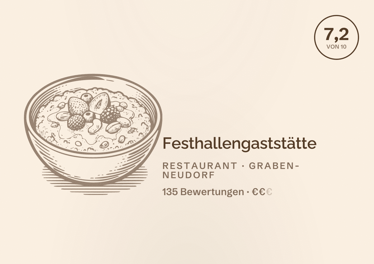 Illustriertes Poster von Festhallengaststätte, Restaurant in Graben-Neudorf: Bewertung 7,2 von 10 aus 135 Bewertungen, Preisniveau €€