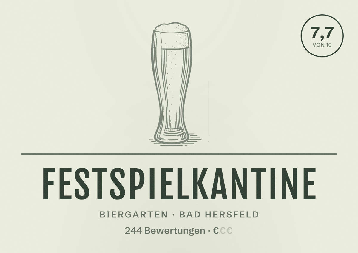 Illustriertes Poster von Festspielkantine, Biergarten in Bad Hersfeld: Bewertung 7,7 von 10 aus 244 Bewertungen, Preisniveau €