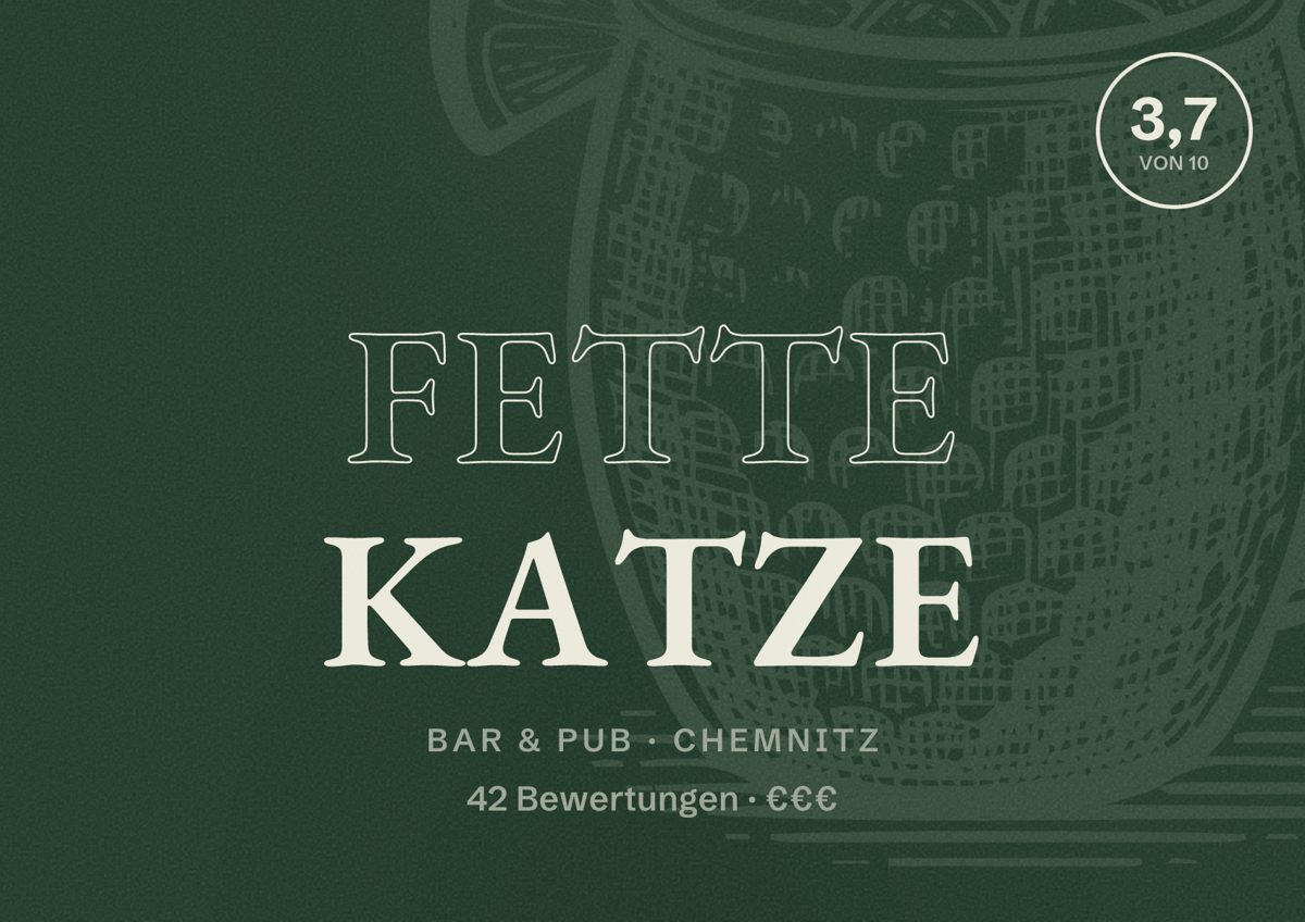 Illustriertes Poster von Fette Katze, Bar & Pub in Chemnitz: Bewertung 3,7 von 10 aus 42 Bewertungen, Preisniveau €€€