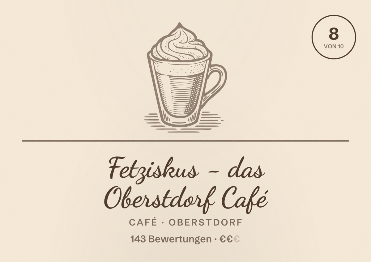 Illustriertes Poster von Fetziskus - das Oberstdorf Café, Café in Oberstdorf: Bewertung 8 von 10 aus 143 Bewertungen, Preisniveau €€