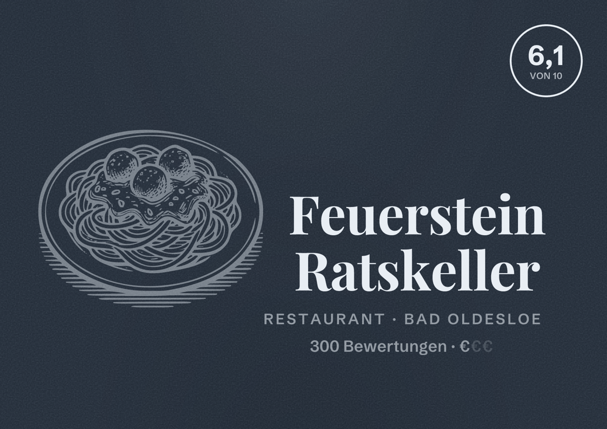 Illustriertes Poster von Feuerstein Ratskeller, Restaurant in Bad Oldesloe: Bewertung 6,1 von 10 aus 300 Bewertungen, Preisniveau €