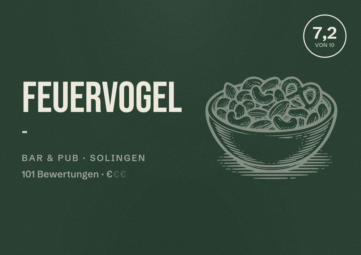 Illustriertes Poster von Feuervogel -, Bar & Pub in Solingen: Bewertung 7,2 von 10 aus 101 Bewertungen, Preisniveau €
