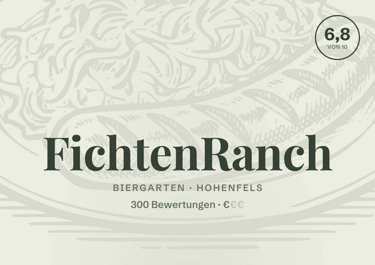 Illustriertes Poster von FichtenRanch, Biergarten in Hohenfels: Bewertung 6,8 von 10 aus 300 Bewertungen, Preisniveau €