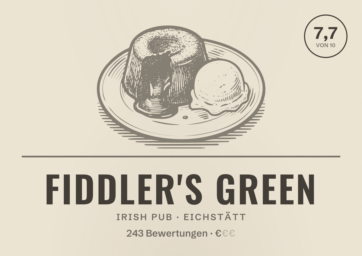Illustriertes Poster von Fiddler's Green, Irish Pub in Eichstätt: Bewertung 7,7 von 10 aus 243 Bewertungen, Preisniveau €