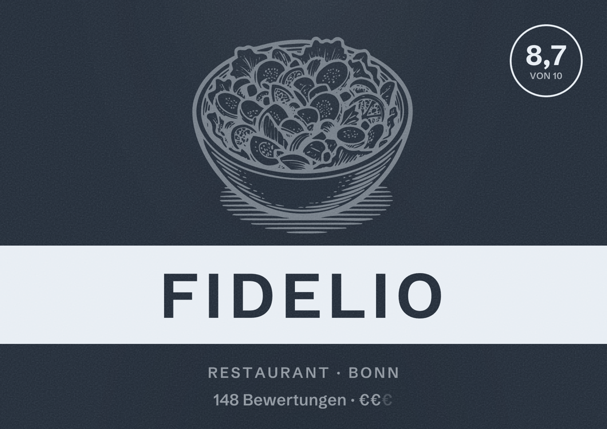 Illustriertes Poster von Fidelio, Restaurant in Bonn: Bewertung 8,7 von 10 aus 148 Bewertungen, Preisniveau €€