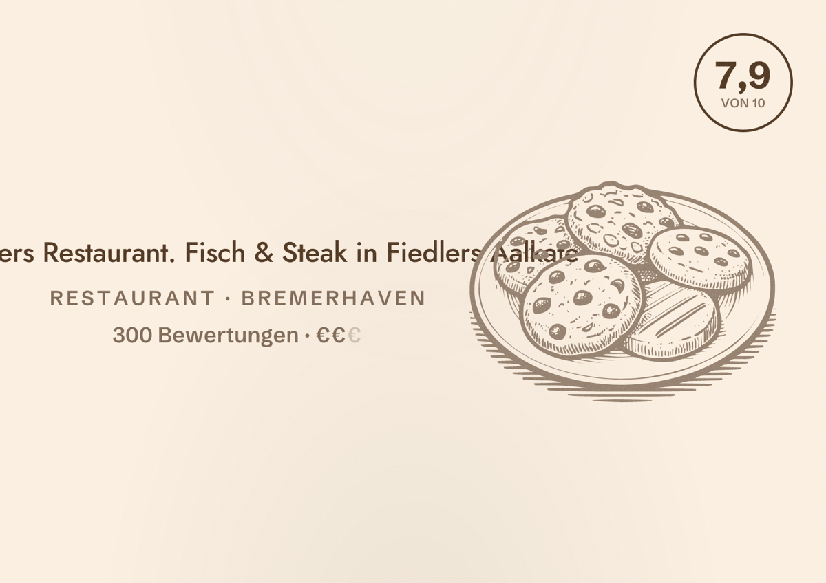 Illustriertes Poster von Fiedlers Restaurant. Fisch & Steak in Fiedlers Aalkate, Restaurant in Bremerhaven: Bewertung 7,9 von 10 aus 300 Bewertungen, Preisniveau €€