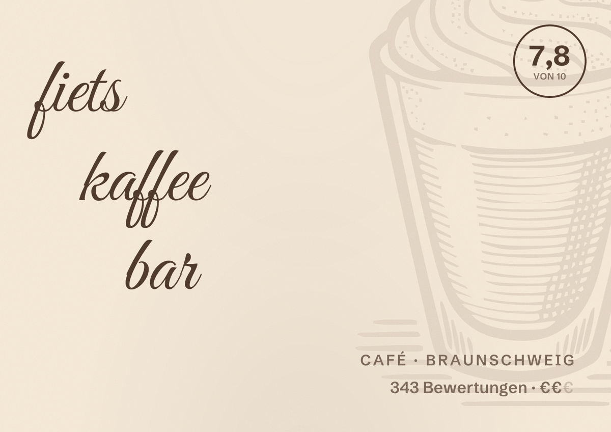 Illustriertes Poster von fiets kaffee bar, Café in Braunschweig: Bewertung 7,8 von 10 aus 343 Bewertungen, Preisniveau €€