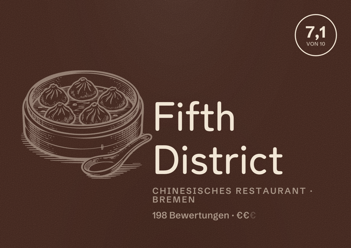 Illustriertes Poster von Fifth District, Chinesisches Restaurant in Bremen: Bewertung 7,1 von 10 aus 198 Bewertungen, Preisniveau €€