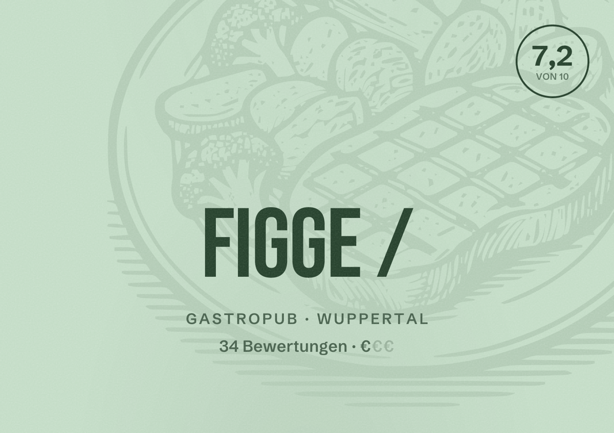 Illustriertes Poster von Figge /, Gastropub in Wuppertal: Bewertung 7,2 von 10 aus 34 Bewertungen, Preisniveau €