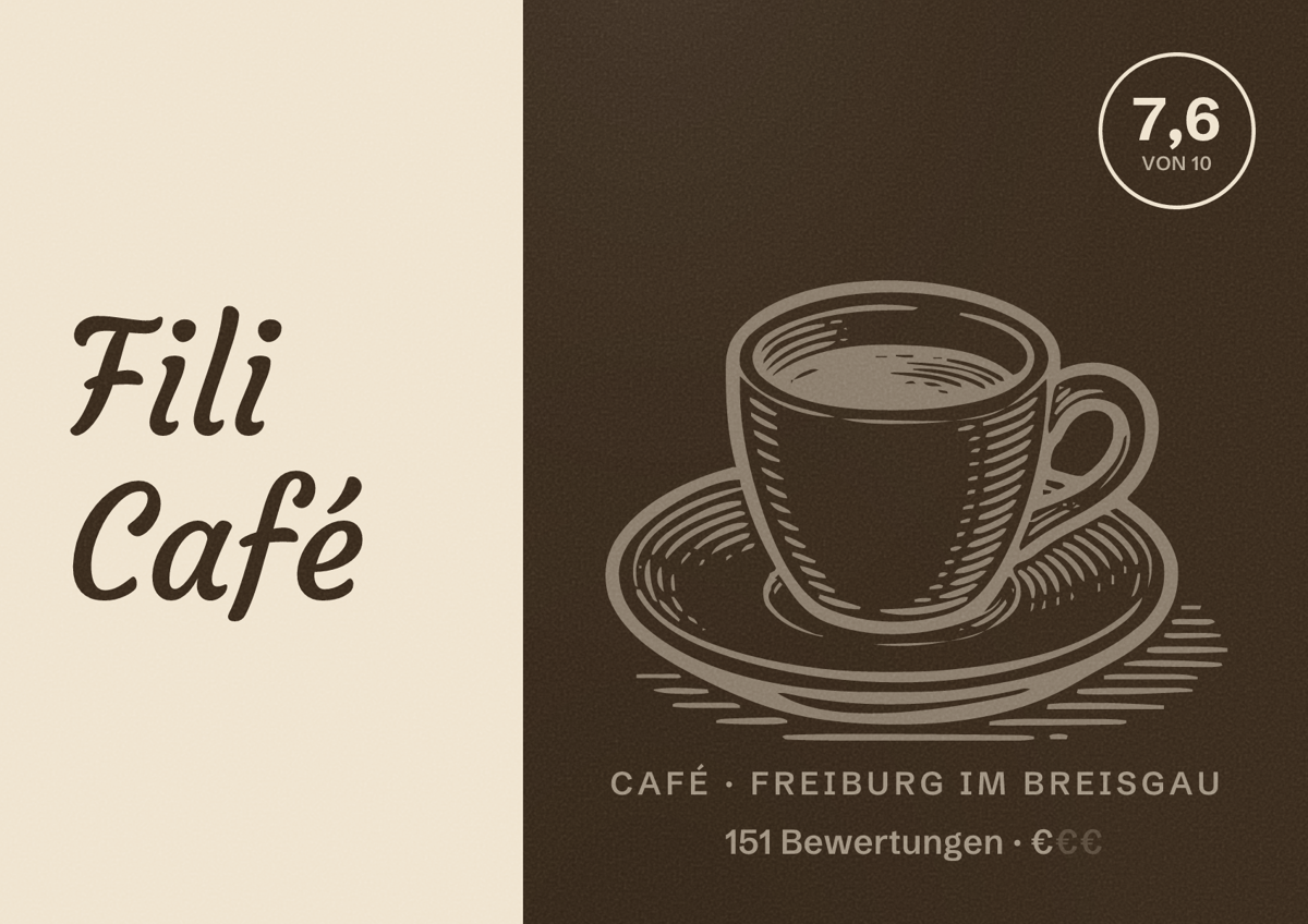 Illustriertes Poster von Fili Café, Café in Freiburg im Breisgau: Bewertung 7,6 von 10 aus 151 Bewertungen, Preisniveau €