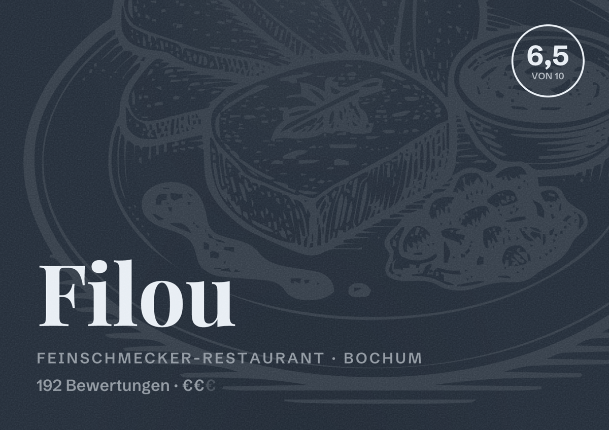 Illustriertes Poster von Filou, Feinschmecker-Restaurant in Bochum: Gästebewertung 6,5 von 10 aus 192 Bewertungen