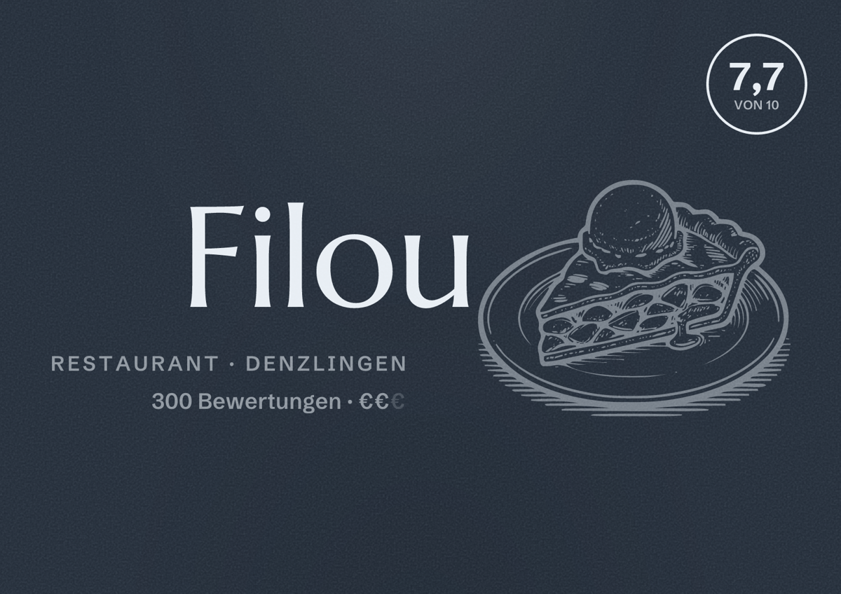 Illustriertes Poster von Filou, Restaurant in Denzlingen: Bewertung 7,7 von 10 aus 300 Bewertungen, Preisniveau €€