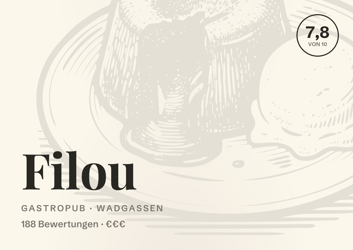 Illustriertes Poster von Filou, Gastropub in Wadgassen: Bewertung 7,8 von 10 aus 188 Bewertungen, Preisniveau €€€