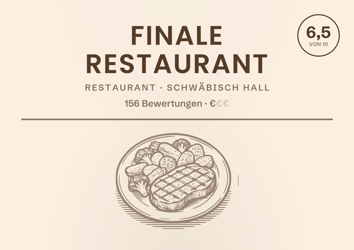 Illustriertes Poster von Finale Restaurant, Restaurant in Schwäbisch Hall: Bewertung 6,5 von 10 aus 156 Bewertungen, Preisniveau €