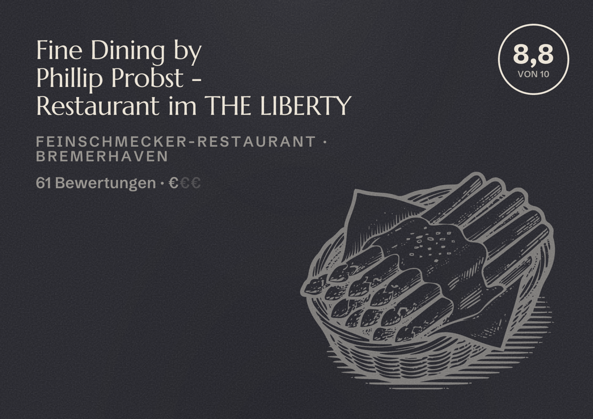 Illustriertes Poster von Fine Dining by Phillip Probst - Restaurant im THE LIBERTY, Feinschmecker-Restaurant in Bremerhaven: Bewertung 8,8 von 10 aus 61 Bewertungen, Preisniveau €