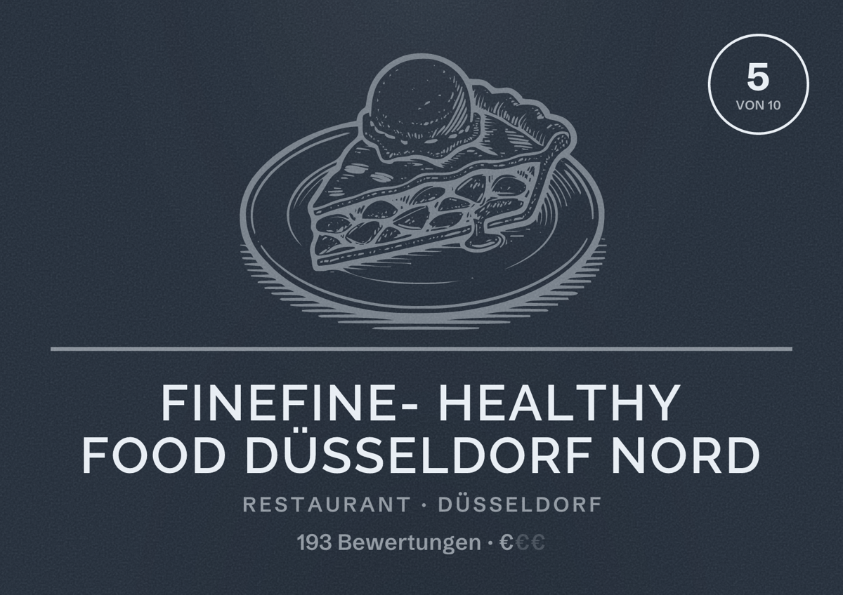 Illustriertes Poster von finefine- Healthy Food Düsseldorf Nord, Restaurant in Düsseldorf: Bewertung 5,0 von 10 aus 193 Bewertungen, Preisniveau €