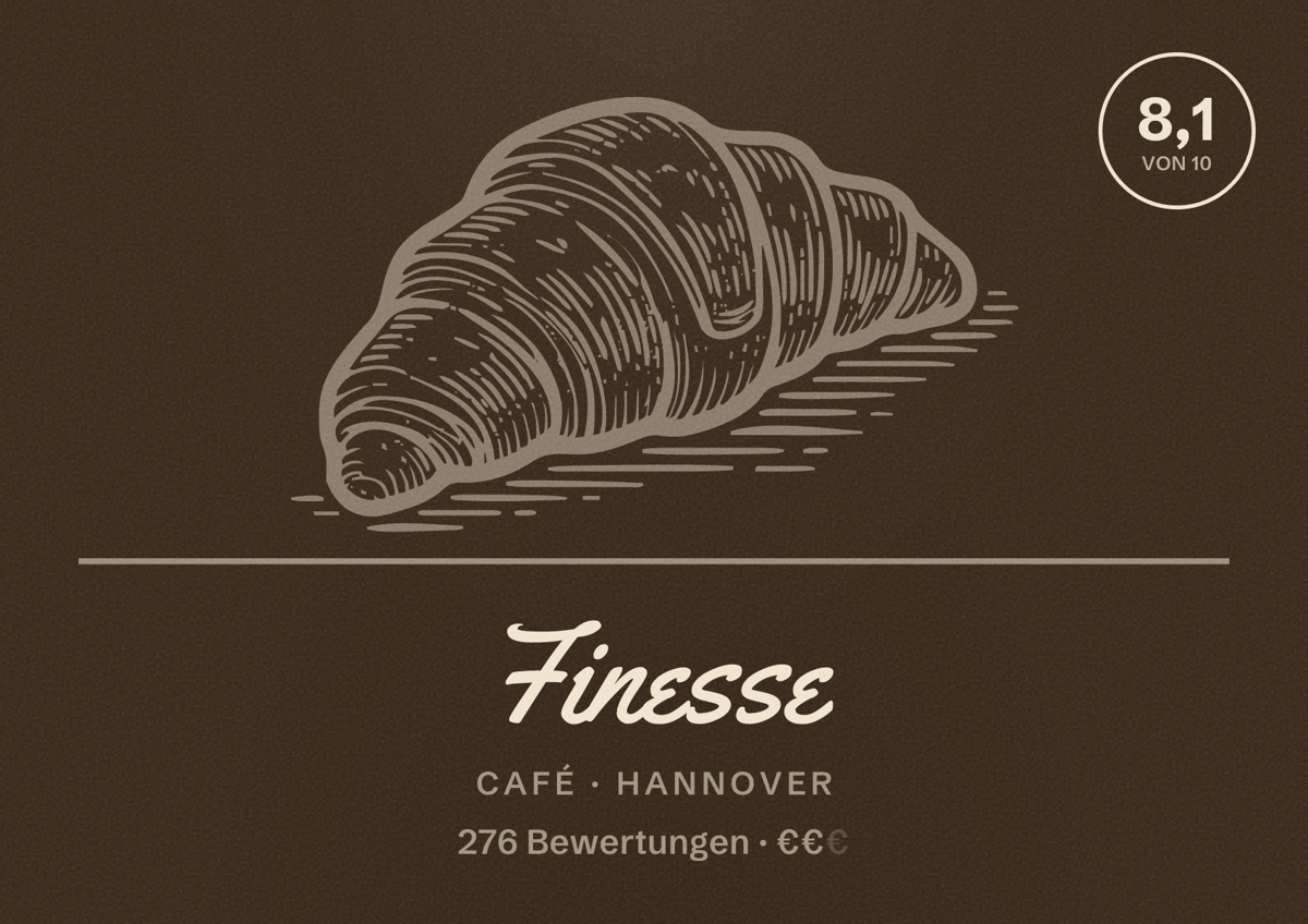 Illustriertes Poster von Finesse, Café in Hannover: Bewertung 8,1 von 10 aus 276 Bewertungen, Preisniveau €€