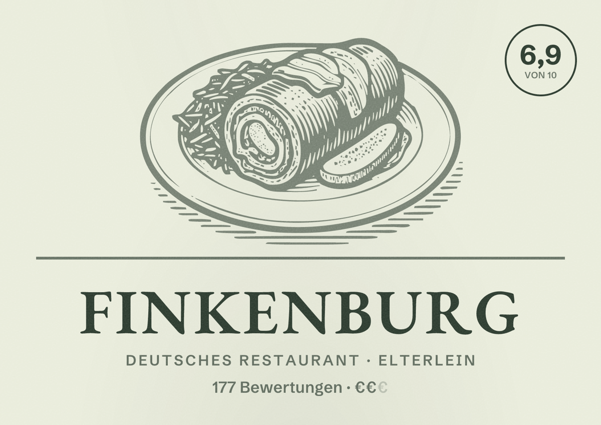Illustriertes Poster von Finkenburg, Deutsches Restaurant in Elterlein: Bewertung 6,9 von 10 aus 177 Bewertungen, Preisniveau €€