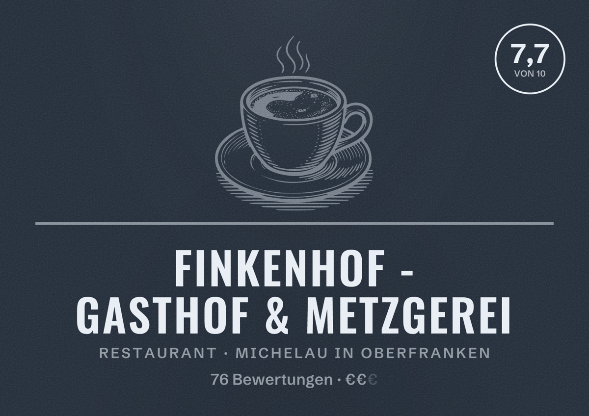 Illustriertes Poster von Finkenhof - Gasthof & Metzgerei, Restaurant in Michelau in Oberfranken: Bewertung 7,7 von 10 aus 76 Bewertungen, Preisniveau €€