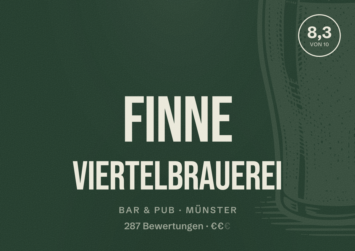 Illustriertes Poster von Finne Viertelbrauerei, Bar & Pub in Münster: Bewertung 8,3 von 10 aus 287 Bewertungen, Preisniveau €€