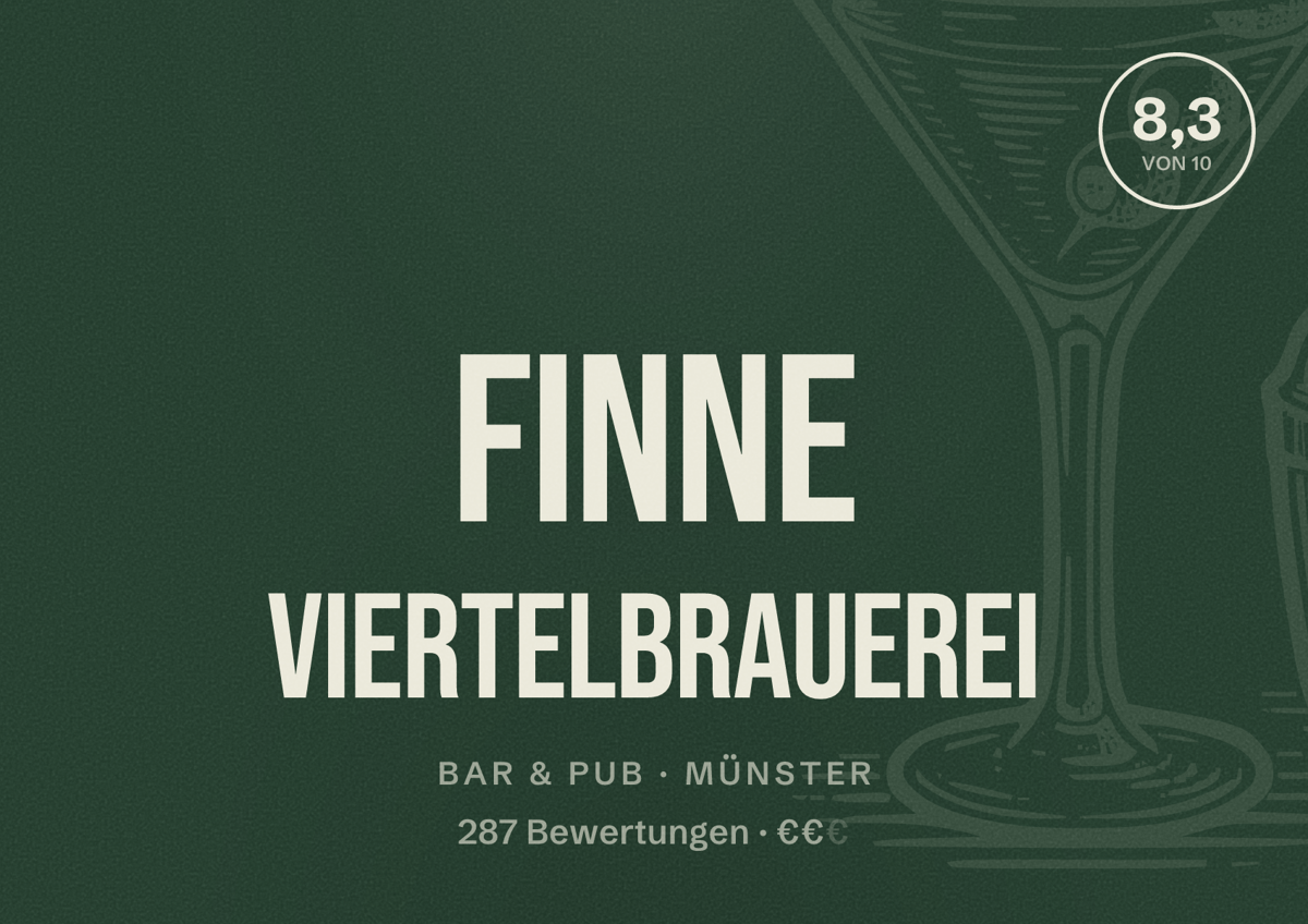 Illustriertes Poster von Finne Viertelbrauerei, Bar & Pub in Münster: Bewertung 8,3 von 10 aus 287 Bewertungen, Preisniveau €€