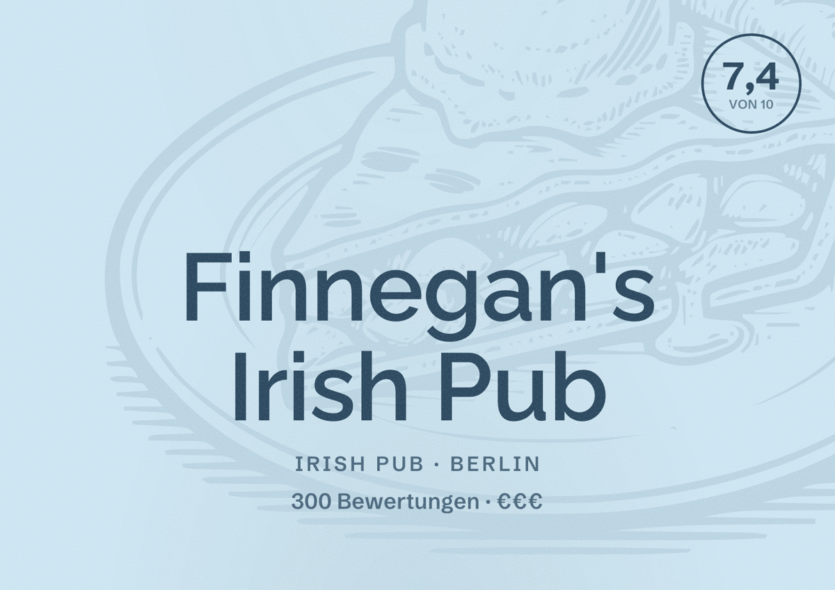 Illustriertes Poster von Finnegan's Irish Pub, Irish Pub in Berlin: Bewertung 7,4 von 10 aus 300 Bewertungen, Preisniveau €€€