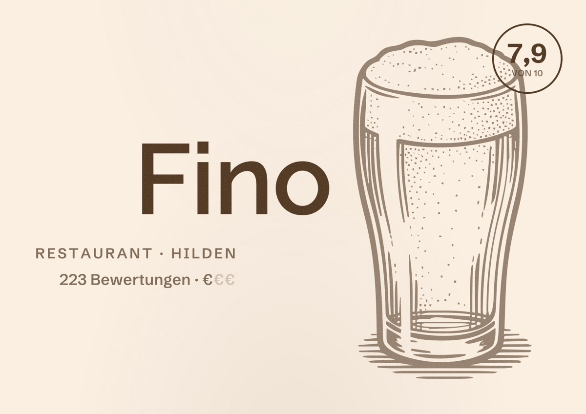 Illustriertes Poster von Fino, Restaurant in Hilden: Bewertung 7,9 von 10 aus 223 Bewertungen, Preisniveau €