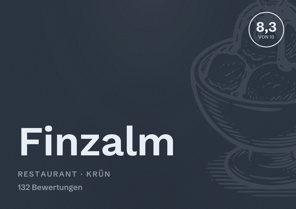 Illustriertes Poster von Finzalm, Restaurant in Krün: Bewertung 8,3 von 10 aus 132 Bewertungen