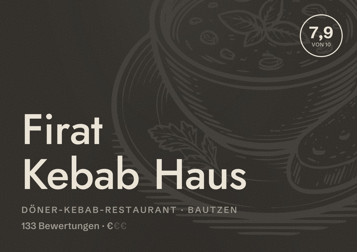 Illustriertes Poster von Firat Kebab Haus, Döner-Kebab-Restaurant in Bautzen: Bewertung 7,9 von 10 aus 133 Bewertungen, Preisniveau €