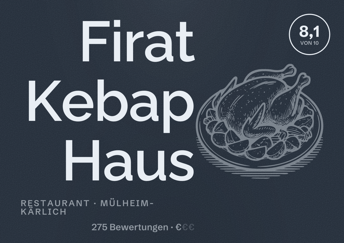 Illustriertes Poster von Firat Kebap Haus, Restaurant in Mülheim-Kärlich: Bewertung 8,1 von 10 aus 275 Bewertungen, Preisniveau €