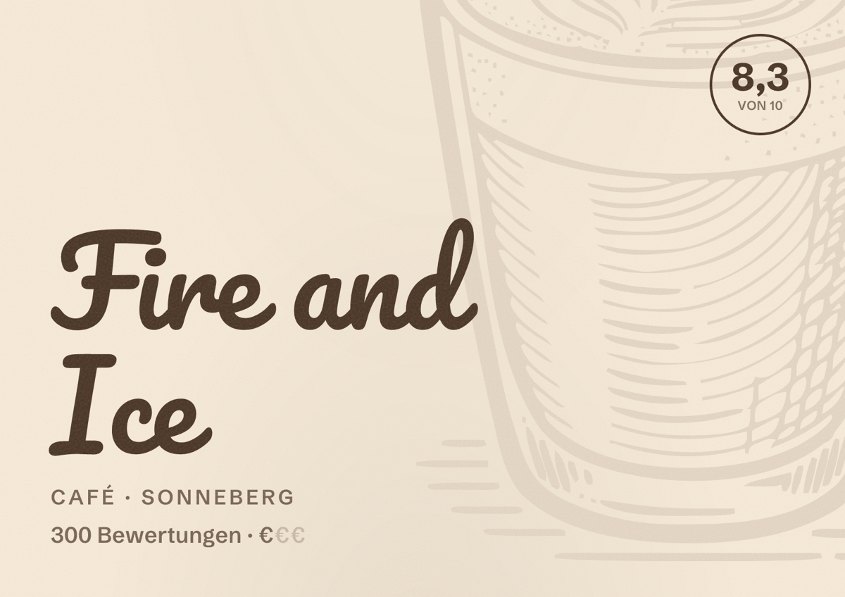 Illustriertes Poster von Fire and Ice, Café in Sonneberg: Bewertung 8,3 von 10 aus 300 Bewertungen, Preisniveau €