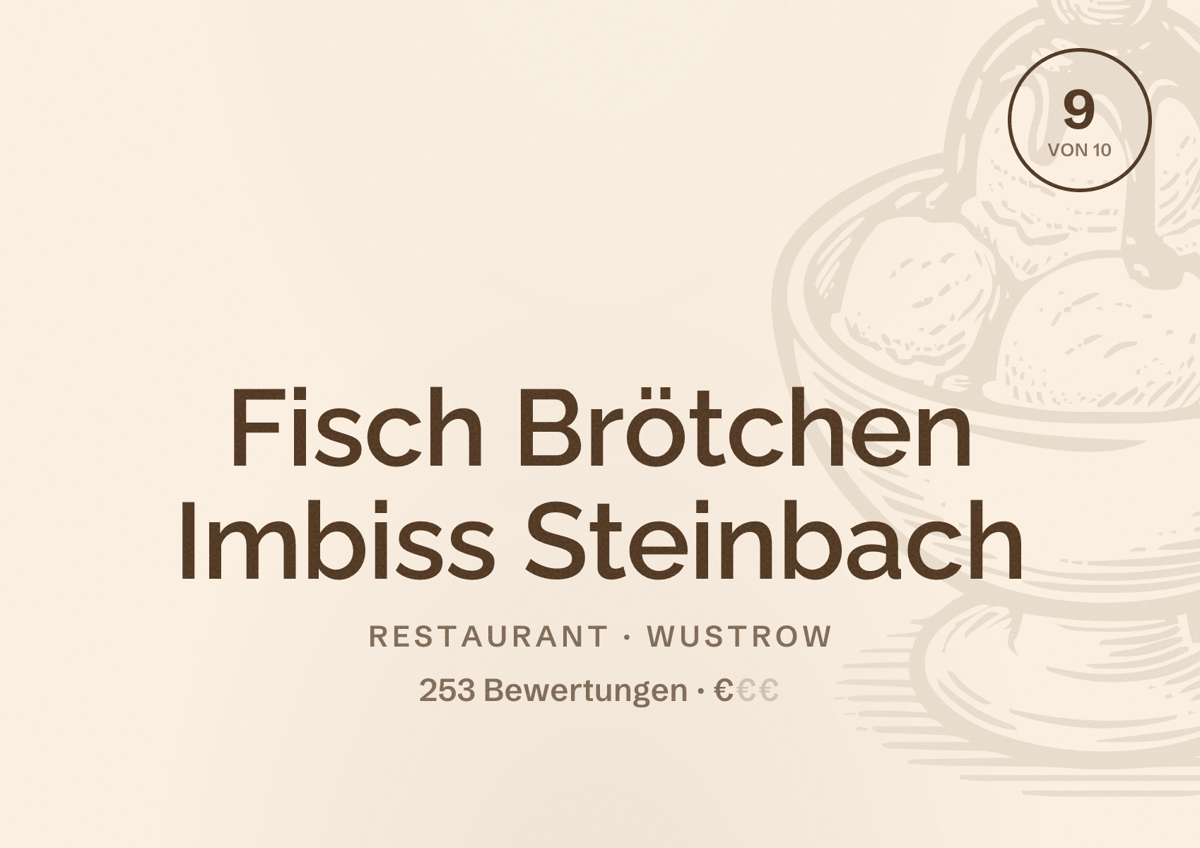 Illustriertes Poster von Fisch Brötchen Imbiss Steinbach, Restaurant in Wustrow: Bewertung 9 von 10 aus 253 Bewertungen, Preisniveau €