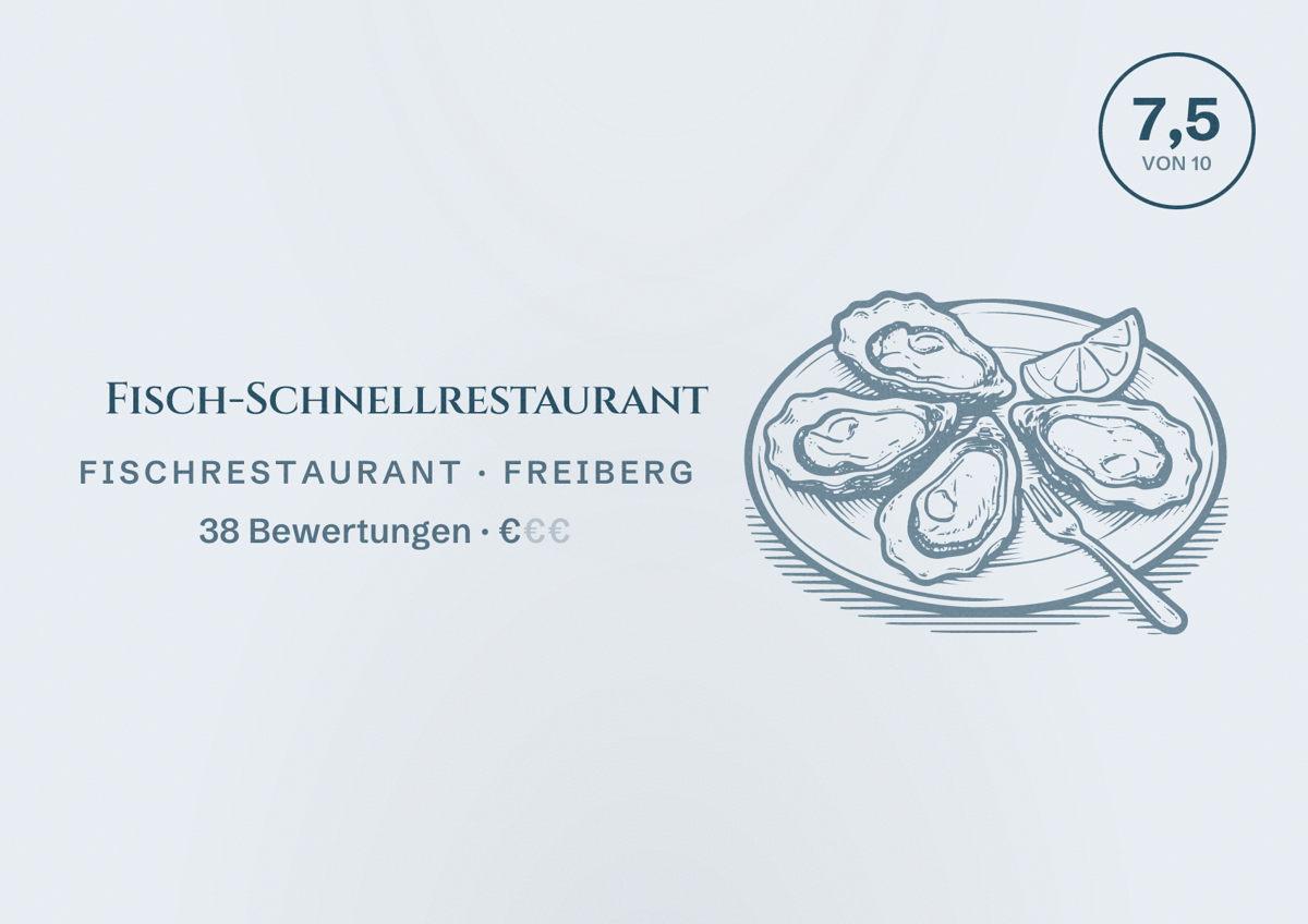 Illustriertes Poster von Fisch-Schnellrestaurant, Fischrestaurant in Freiberg: Bewertung 7,5 von 10 aus 38 Bewertungen, Preisniveau €
