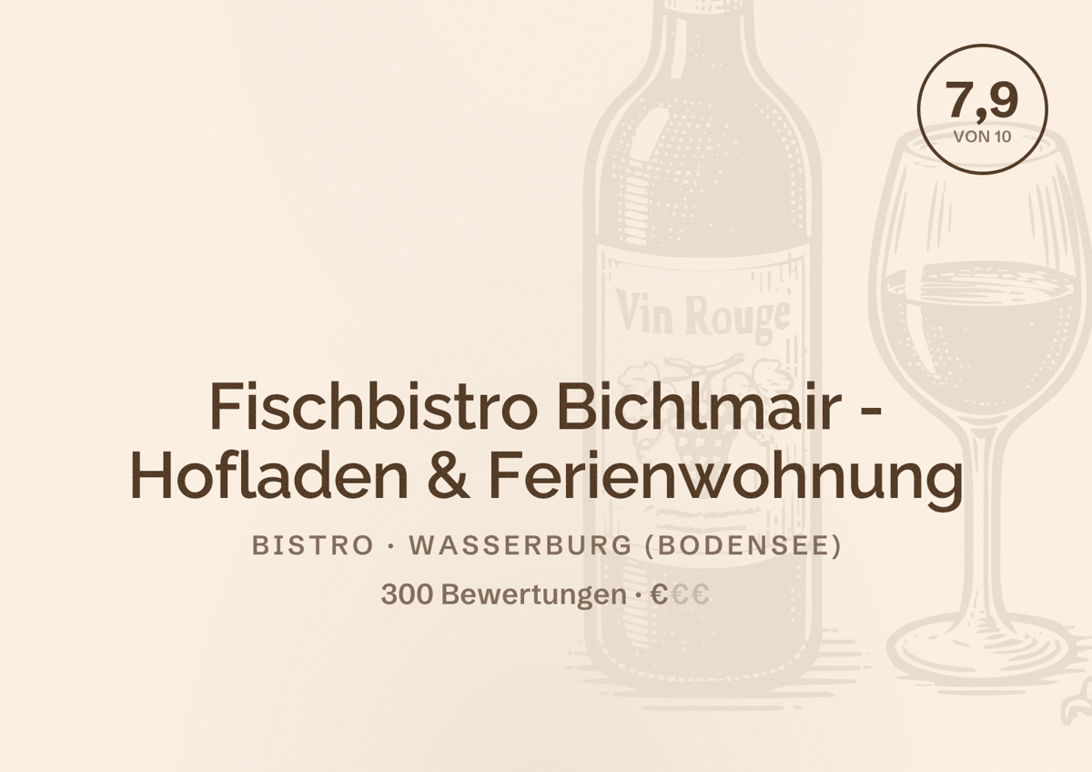 Illustriertes Poster von Fischbistro Bichlmair - Hofladen & Ferienwohnung, Bistro in Wasserburg (Bodensee): Bewertung 7,9 von 10 aus 300 Bewertungen, Preisniveau €