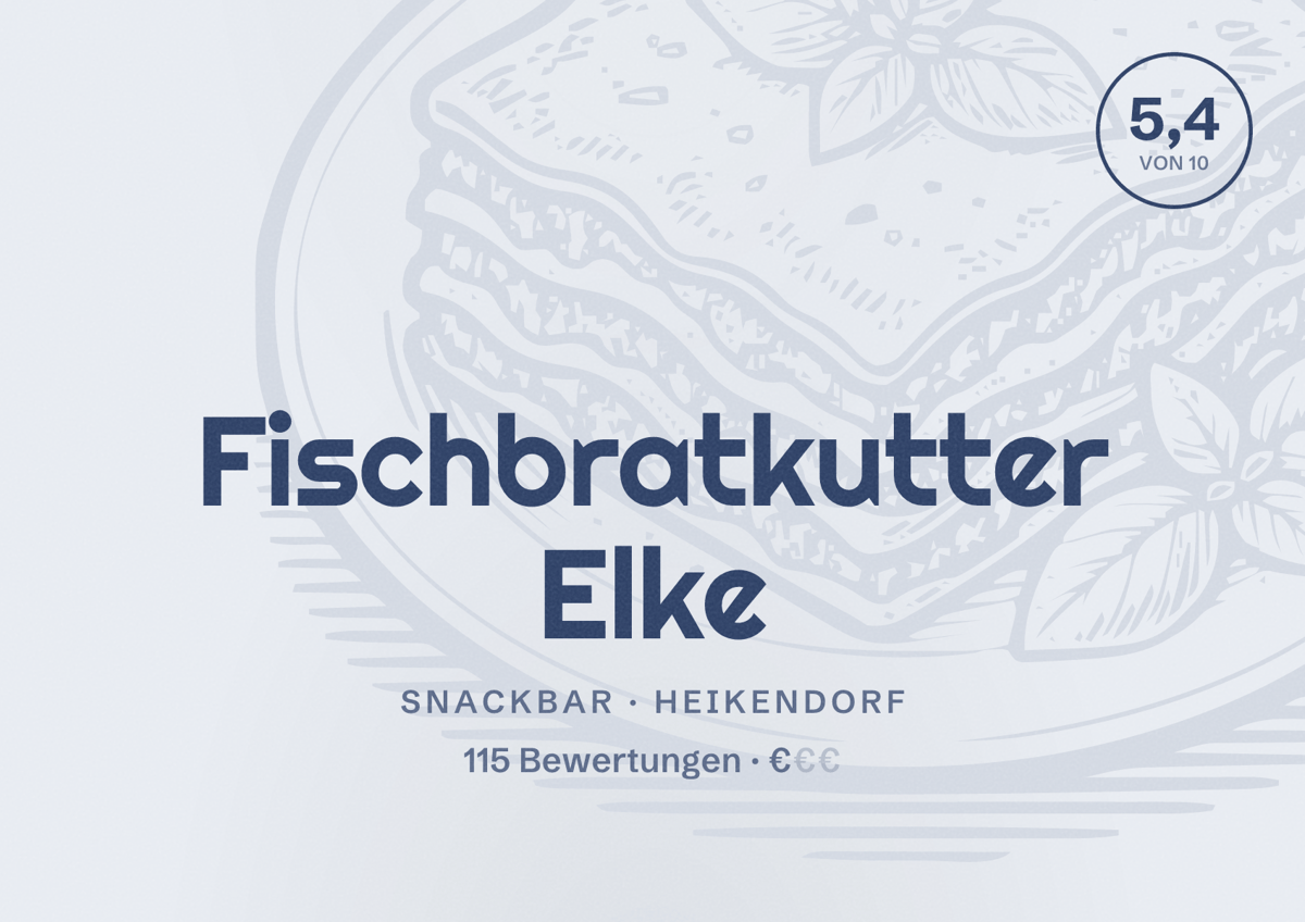 Illustriertes Poster von Fischbratkutter Elke, Snackbar in Heikendorf: Bewertung 5,4 von 10 aus 115 Bewertungen, Preisniveau €