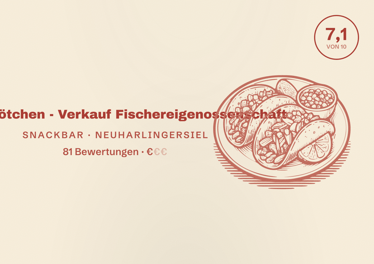 Illustriertes Poster von Fischbrötchen - Verkauf Fischereigenossenschaft, Snackbar in Neuharlingersiel: Bewertung 7,1 von 10 aus 81 Bewertungen, Preisniveau €