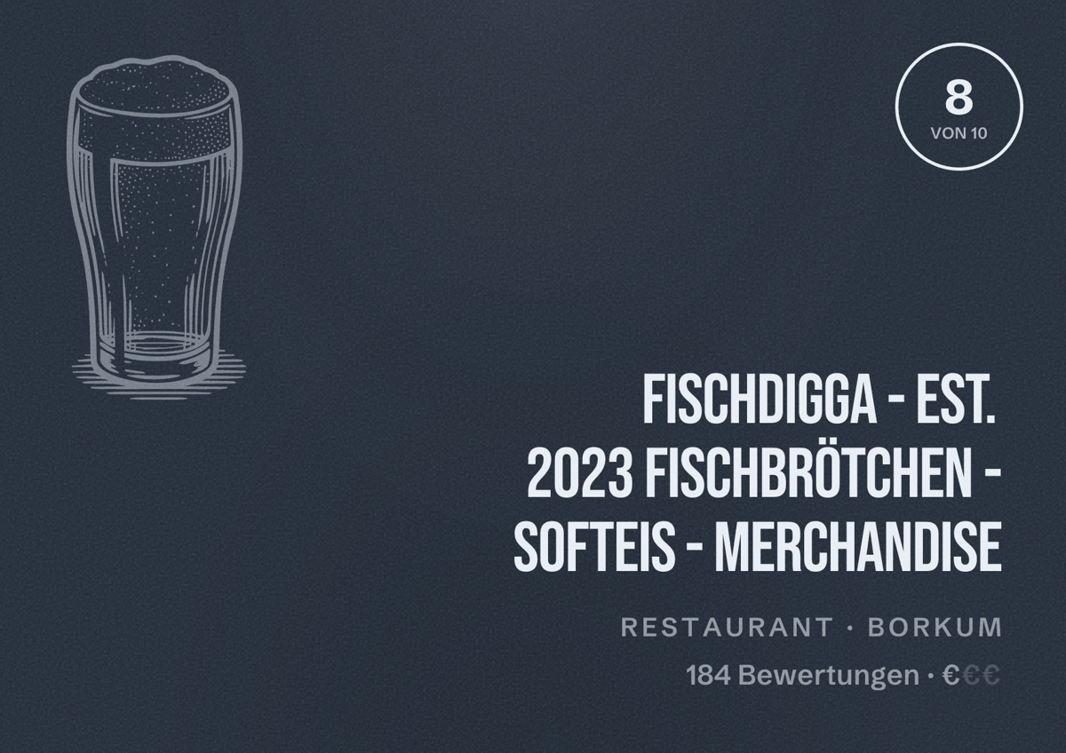 Illustriertes Poster von FISCHDIGGA - EST. 2023 Fischbrötchen - Softeis - Merchandise, Restaurant in Borkum: Bewertung 8 von 10 aus 184 Bewertungen, Preisniveau €