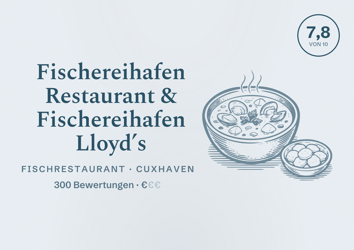 Illustriertes Poster von Fischereihafen Restaurant & Fischereihafen Lloyd’s, Fischrestaurant in Cuxhaven: Bewertung 7,8 von 10 aus 300 Bewertungen, Preisniveau €