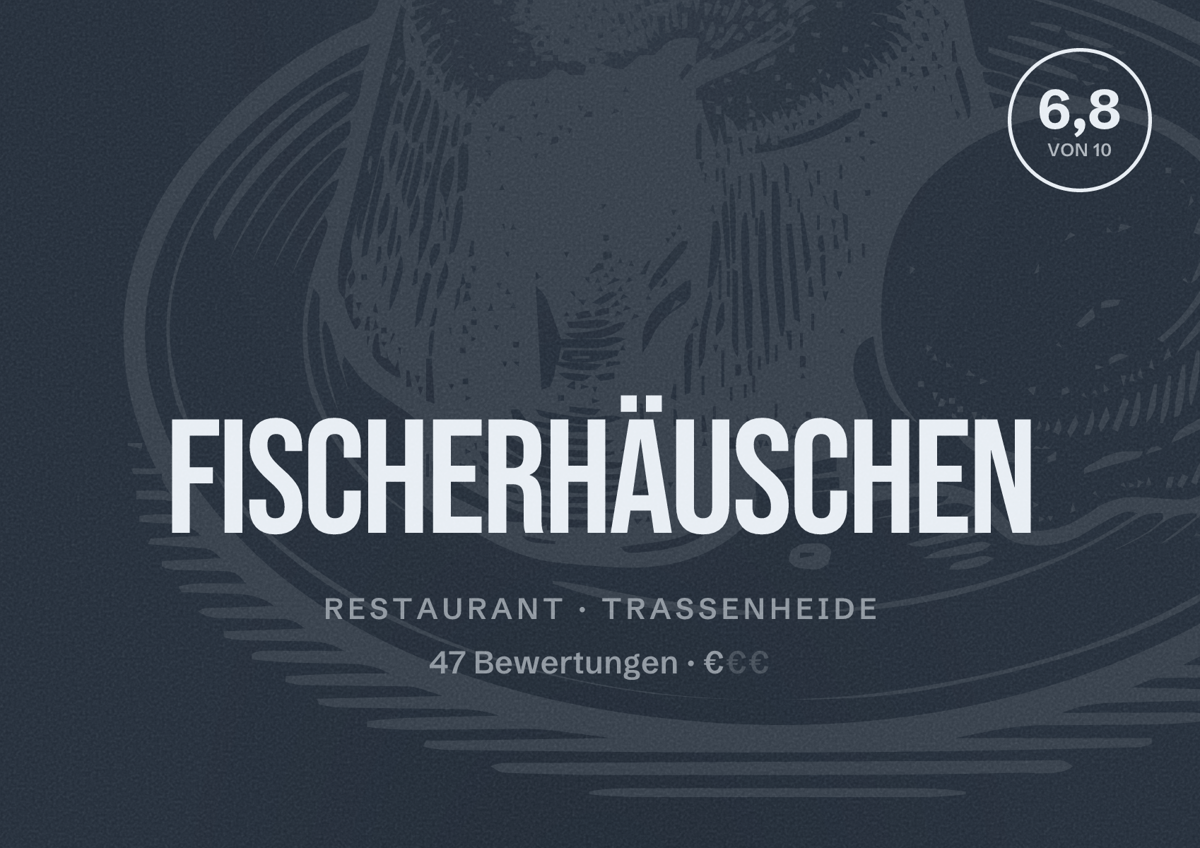 Illustriertes Poster von Fischerhäuschen, Restaurant in Trassenheide: Bewertung 6,8 von 10 aus 47 Bewertungen, Preisniveau €
